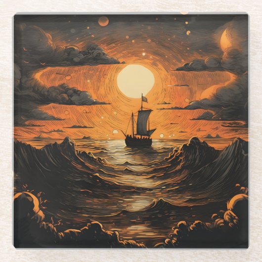 Nachtsegeln Glasuntersetzer (Vorderseite)