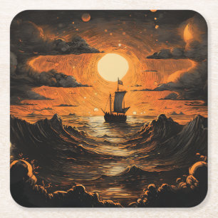 Nachtsegeln Rechteckiger Pappuntersetzer