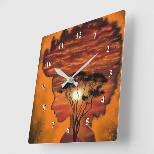 Nachtseher Afrika Sonnenuntergang Fantasiedesign Quadratische Wanduhr (Winkel)