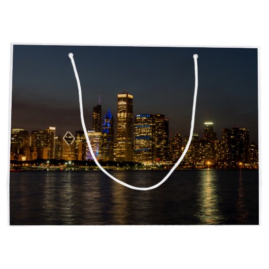 NachtSkyline Chicago Pano Große Geschenktüte (Rückseite)