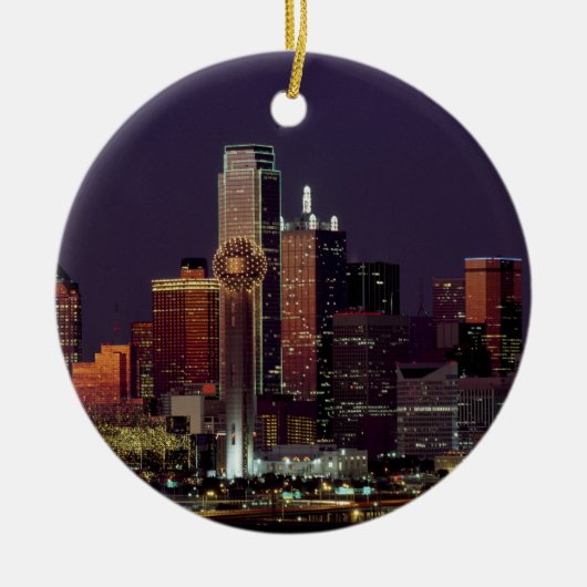 NachtSkyline Dallas, Texas Keramik Ornament (Vorne)