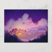 Nachtstadt direkt am Meer Postkarte (Vorderseite)