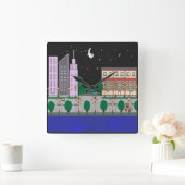 Nachtstadt Quadratische Wanduhr (Zuhause)