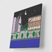 Nachtstadt Quadratische Wanduhr (Winkel)