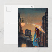 Nachtstadt Regenschirmmädchen Postkarte (Vorne/Hinten)