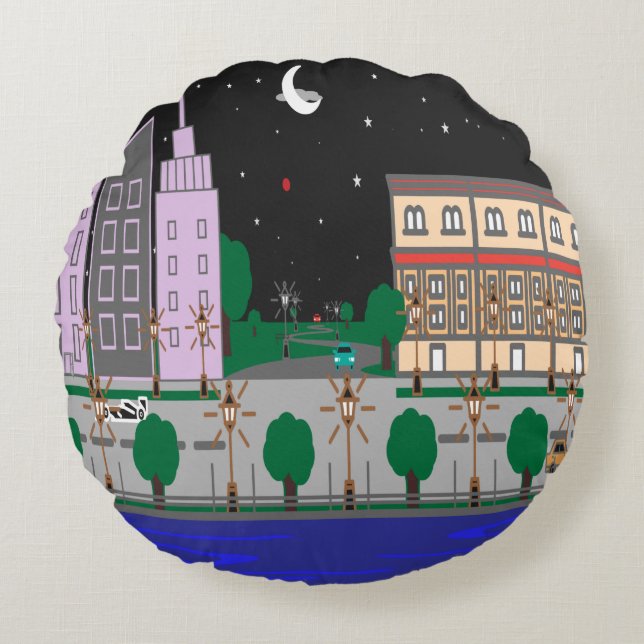 Nachtstadt Rundes Kissen (Vorderseite)