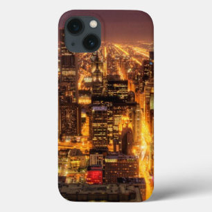 Nachtstadtbild von Chicago iPhone 13 Hülle