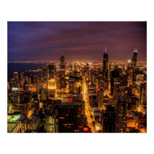 NachtStadtbild von Chicago Poster