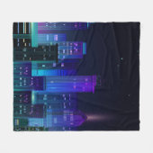 Nachtstadtpanorama mit Neonglühen auf dunklem Hint Fleecedecke (Vorderseite (Horizontal))