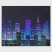 Nachtstadtpanorama mit Neonglühen auf dunklem Hint Geschenkpapier (Flach)