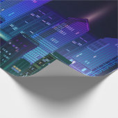 Nachtstadtpanorama mit Neonglühen auf dunklem Hint Geschenkpapier (Ecke)
