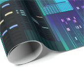 Nachtstadtpanorama mit Neonglühen auf dunklem Hint Geschenkpapier (Rolleneckpunkt)