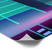 Nachtstadtpanorama mit Neonglühen auf dunklem Hint Poster (Ecke)