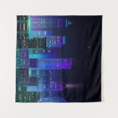 Nachtstadtpanorama mit Neonglühen auf dunklem Hint Wandteppich (Vorderseite (Horizontal))