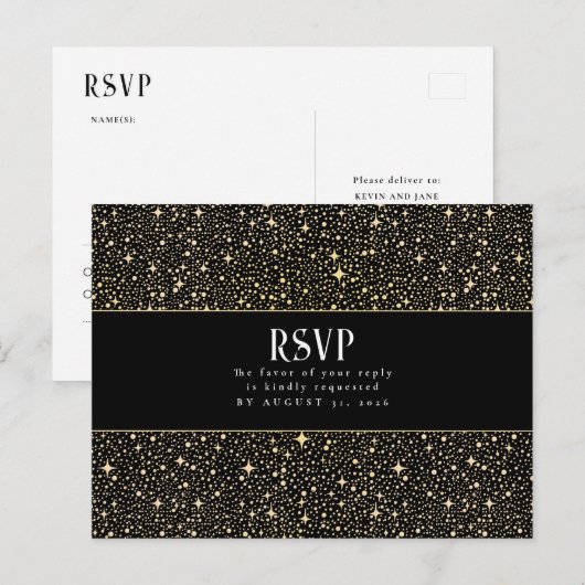 Nachtstars Hochzeit RSVP Postkarte (Vorne/Hinten)