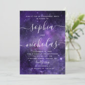 Nachtsterne. Lila Space-Script-Gruppe Einladung (Stehend Vorderseite)