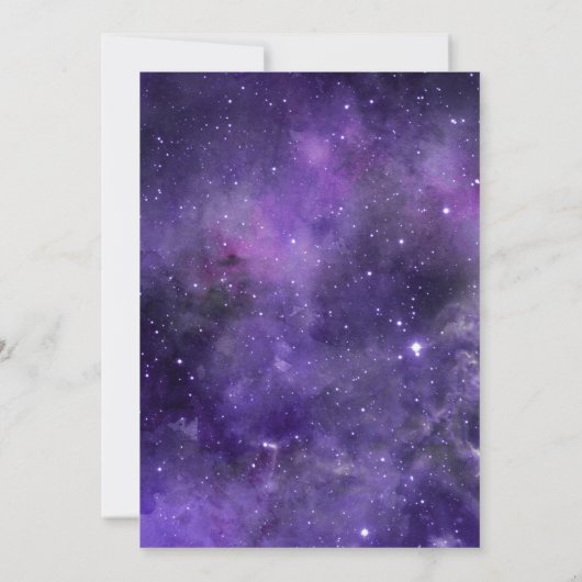 Nachtsterne. Lila Space-Script-Gruppe Einladung (Rückseite)