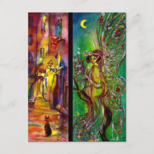 Nachtstraße und Grüne Märchen Einladungspostkarte
