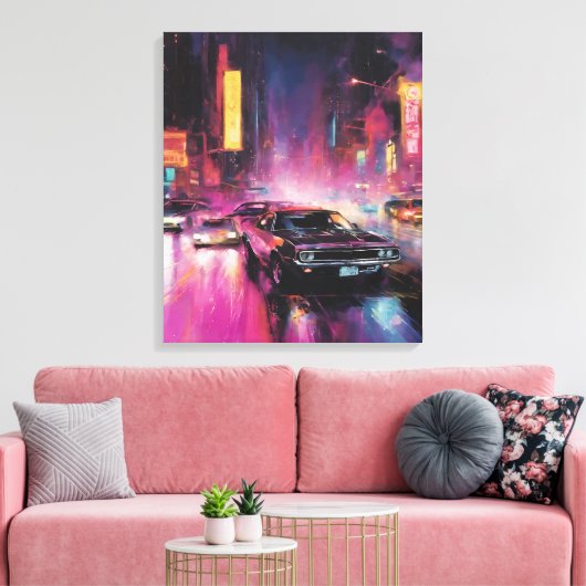 Nachtstraßenrennen in der pulsierenden Stadt Leinwanddruck (Insitu (Wohnzimmer))