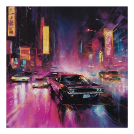 Nachtstraßenrennen in der pulsierenden Stadt Poster