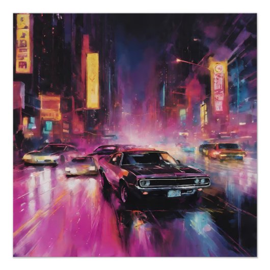Nachtstraßenrennen in der pulsierenden Stadt Poster (Vorderseite)