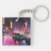 Nachtstraßenrennen in der pulsierenden Stadt Schlüsselanhänger (Rückseite)