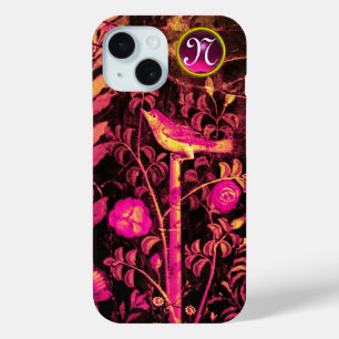 NACHTUNG MIT ROSE MONOGRAMM, rosa, schwarz gelb iPhone 15 Hülle