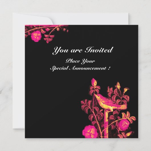 NACHTUNG MIT ROSE MONOGRAMM, rosa, schwarz gelb Einladung (Rückseite)