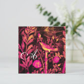 NACHTUNG MIT ROSE MONOGRAMM, rosa, schwarz gelb Einladung (Stehend Vorderseite)