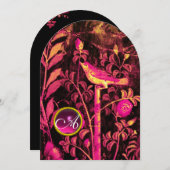 NACHTUNG MIT ROSE MONOGRAMM, rosa, schwarz gelb Einladung (Vorne/Hinten)