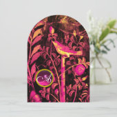 NACHTUNG MIT ROSE MONOGRAMM, rosa, schwarz gelb Einladung (Stehend Vorderseite)