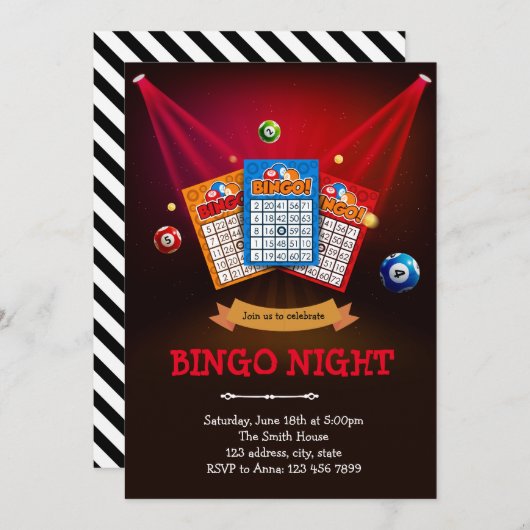 Nachtveranstaltung in Bingo Einladung (Vorne/Hinten)