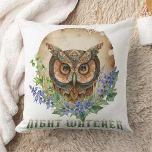 Nachtwächter Boho Eule Illustration Kissen