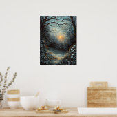 Nachtwald-Sonnenuntergangs-Fluss-Kunst Poster (Küche)