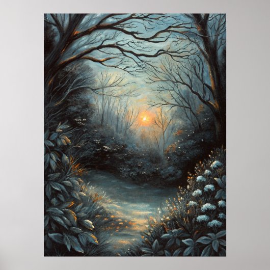 Nachtwald-Sonnenuntergangs-Fluss-Kunst Poster (Vorne)