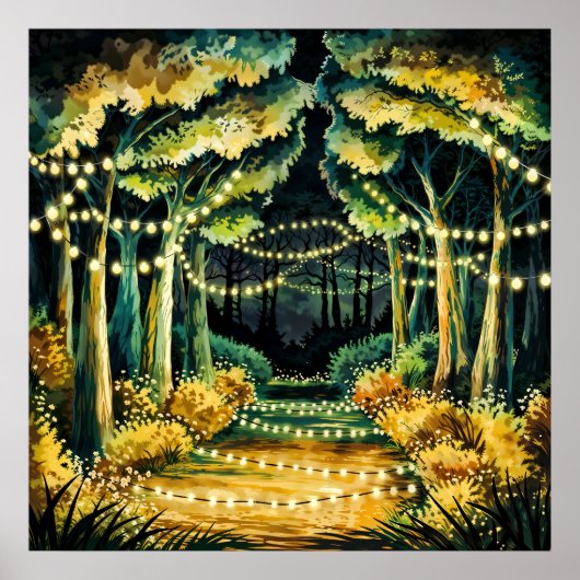 Nachtwaldlichter - nebensächlicher Farbstil Poster (Vorne)