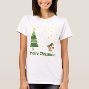 Nachtweihnachtszene mit Niedlichem Affen T-Shirt