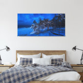 Nachtwinterszene mit schneebedeckten Kiefern Leinwanddruck (Insitu (Schlafzimmer))