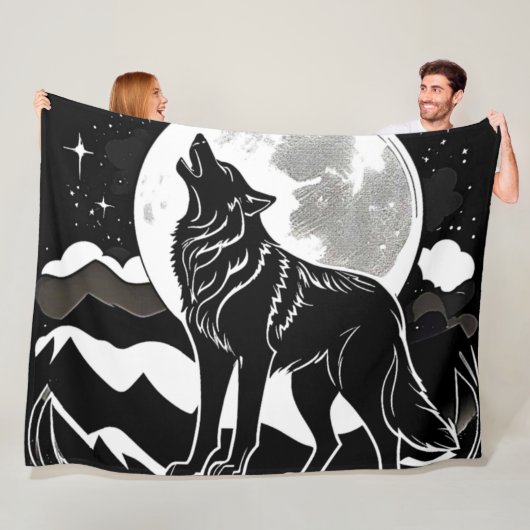 Nachtwolf-Silhouette Fleecedecke (Beispiel)