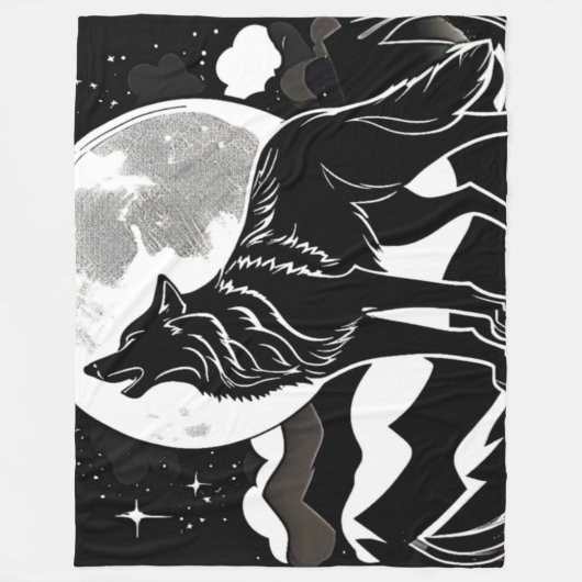 Nachtwolf-Silhouette Fleecedecke (Vorderseite)