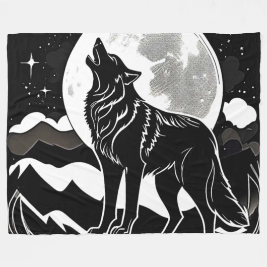 Nachtwolf-Silhouette Fleecedecke (Vorderseite (Horizontal))