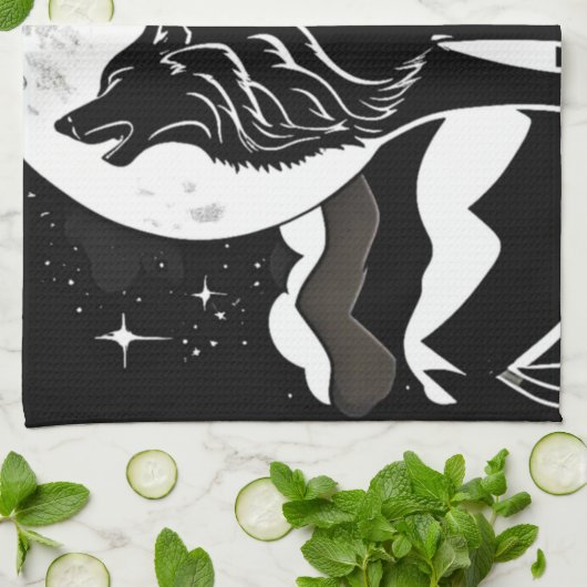 Nachtwolf-Silhouette Geschirrtuch (Gefaltet)