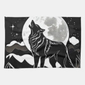 Nachtwolf-Silhouette Geschirrtuch (Horizontal)