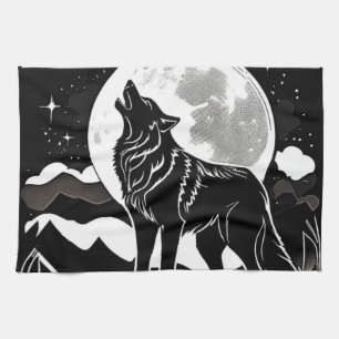 Nachtwolf-Silhouette Geschirrtuch