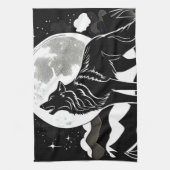 Nachtwolf-Silhouette Geschirrtuch (Vertikal)