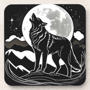 Nachtwolf-Silhouette Getränkeuntersetzer