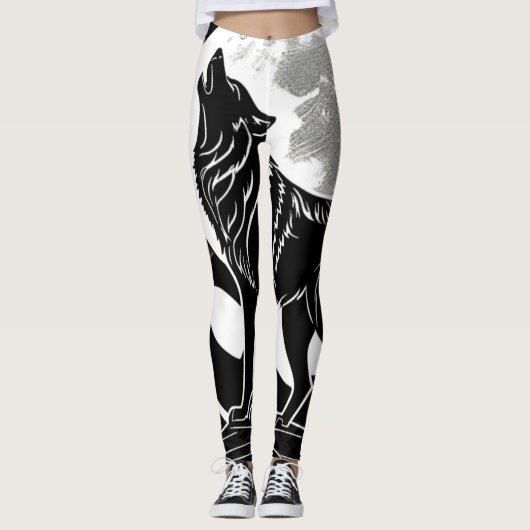 Nachtwolf-Silhouette Leggings (Vorderseite)
