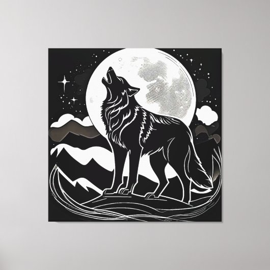Nachtwolf-Silhouette Leinwanddruck (Vorderseite)