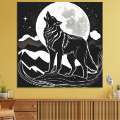 Nachtwolf-Silhouette Leinwanddruck (Insitu (Wohnzimmer))