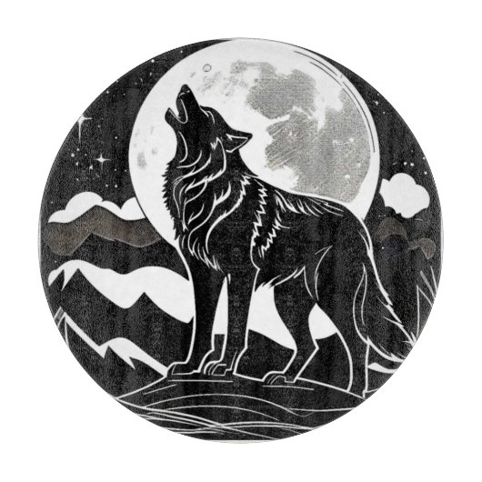 Nachtwolf-Silhouette Schneidebrett (Vorderseite)